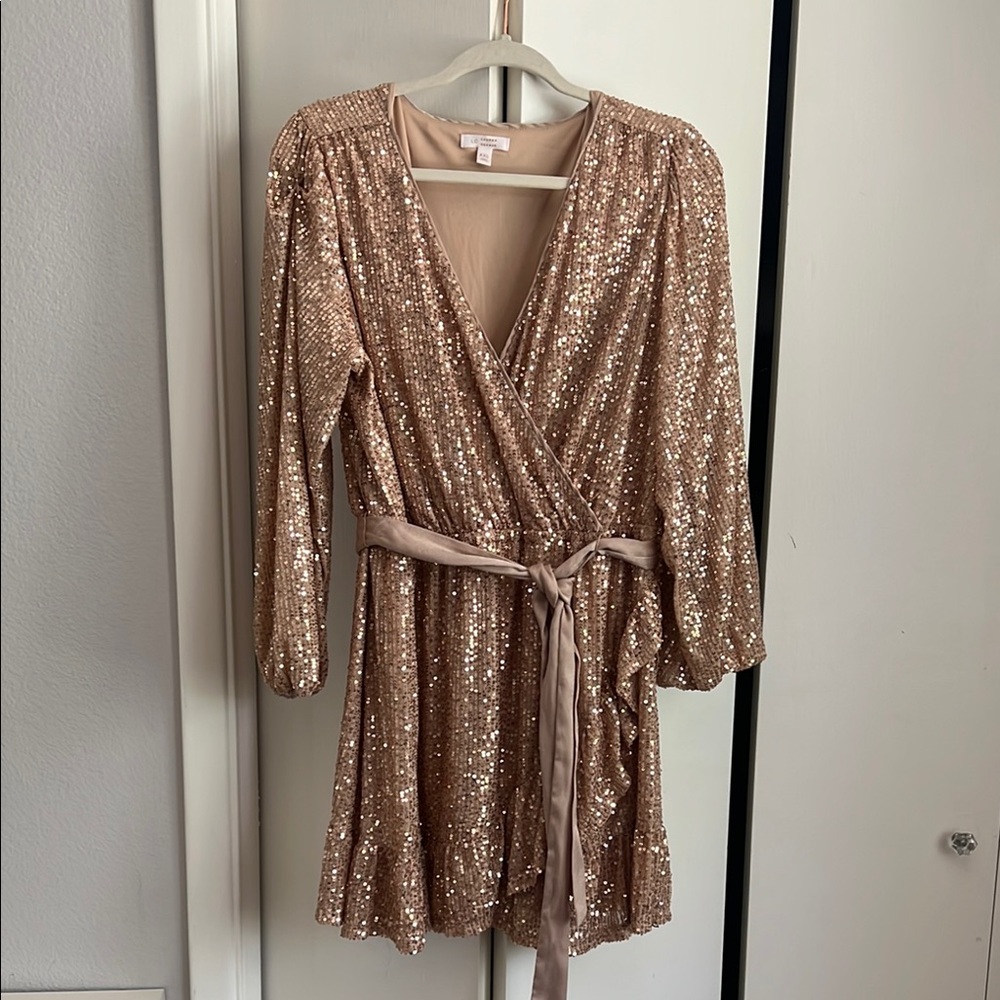 Sequin Wrap Dress in Gold SPARKLY!